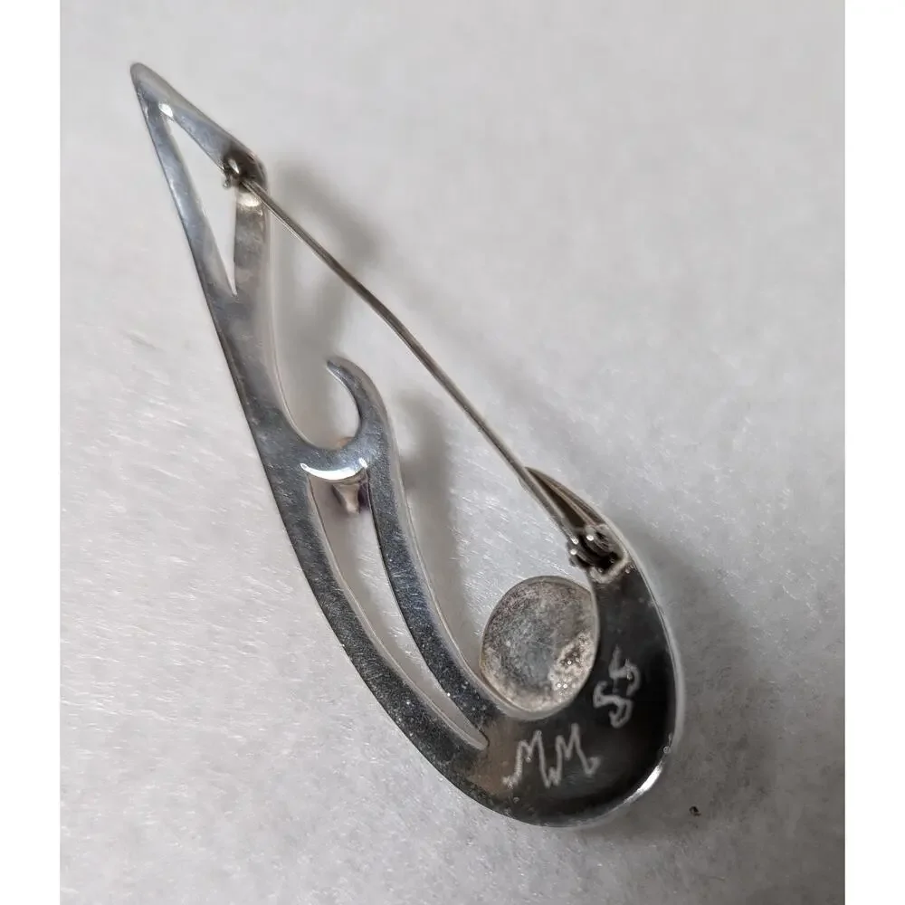 Sterling silver black onyx + amethyst Pin Handmade Large see photos measurements